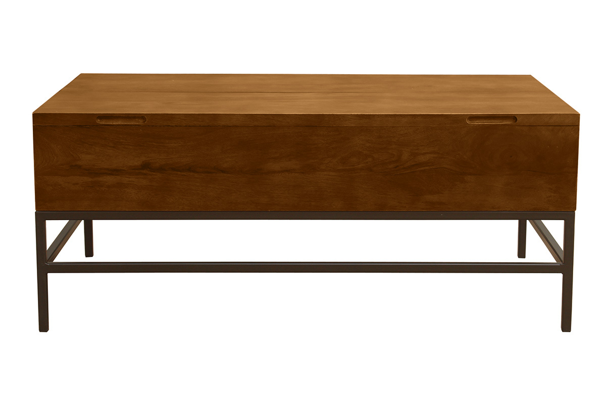 Table basse relevable industrielle bois manguier massif teinté et métal noir L110 cm YPSTER