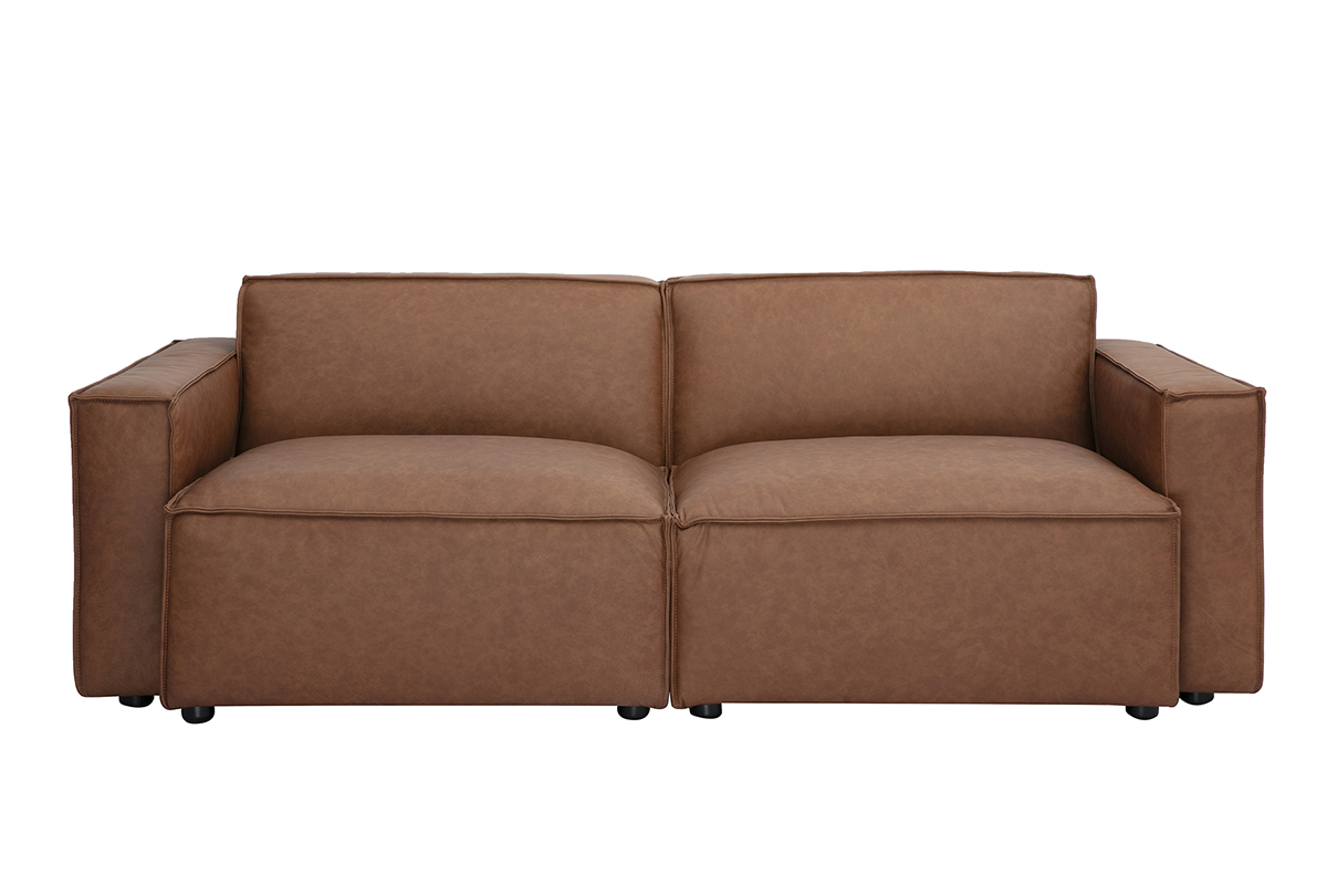 Canapé modulable vintage 3 places en cuir marron SPLIT