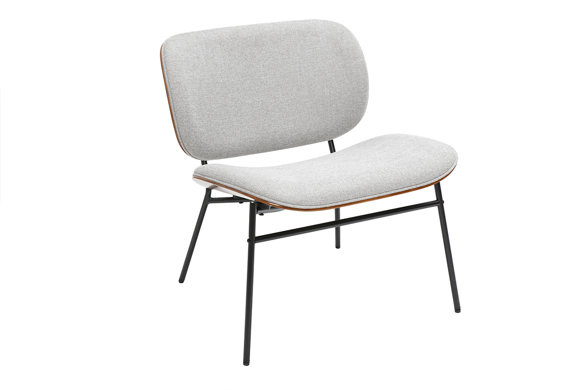 Samtiger texturierter grauer Stoff und schwarzes Metall Sessel SHELBY