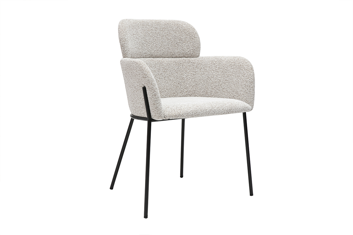 Sedia design in tessuto effetto velluto testurizzato beige e metallo nero TULUM