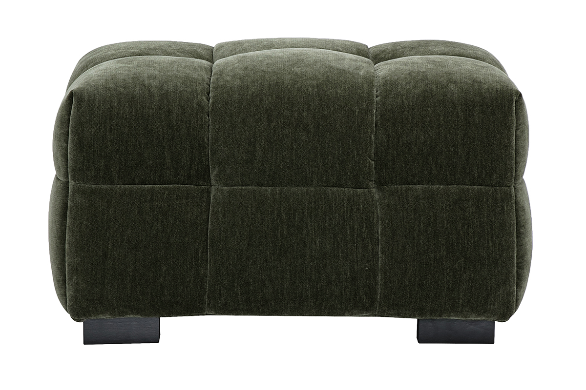 Pouf repose-pieds design en tissu effet velours vert kaki CORTO