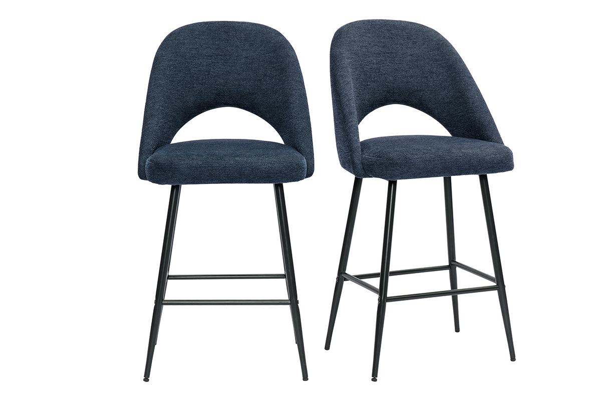 Tabourets de bar en tissu effet velours texturé bleu foncé H65 cm (lot de 2) COSETTE