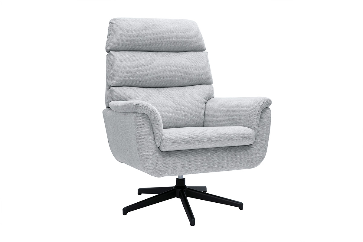 Fauteuil pivotant en tissu chenille gris et métal noir JONAH