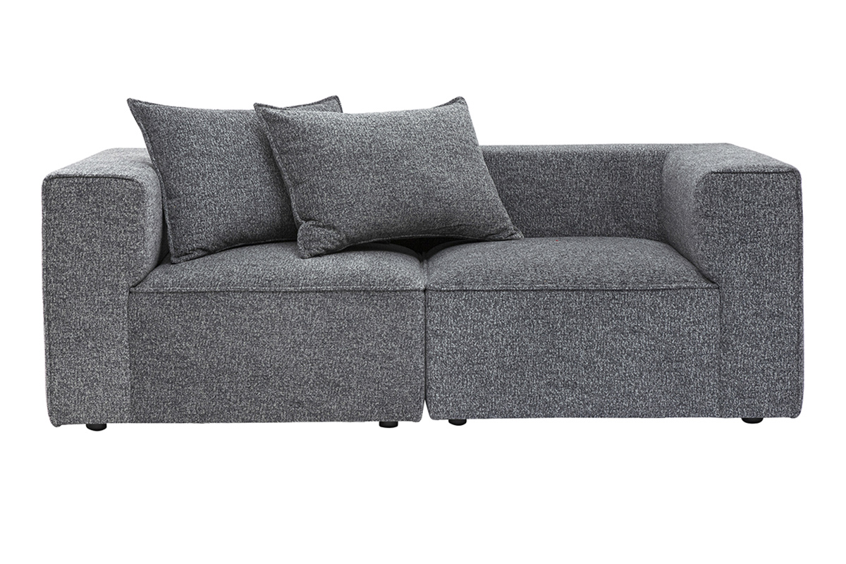Canapé modulable 2 places en tissu chiné gris foncé KERRY