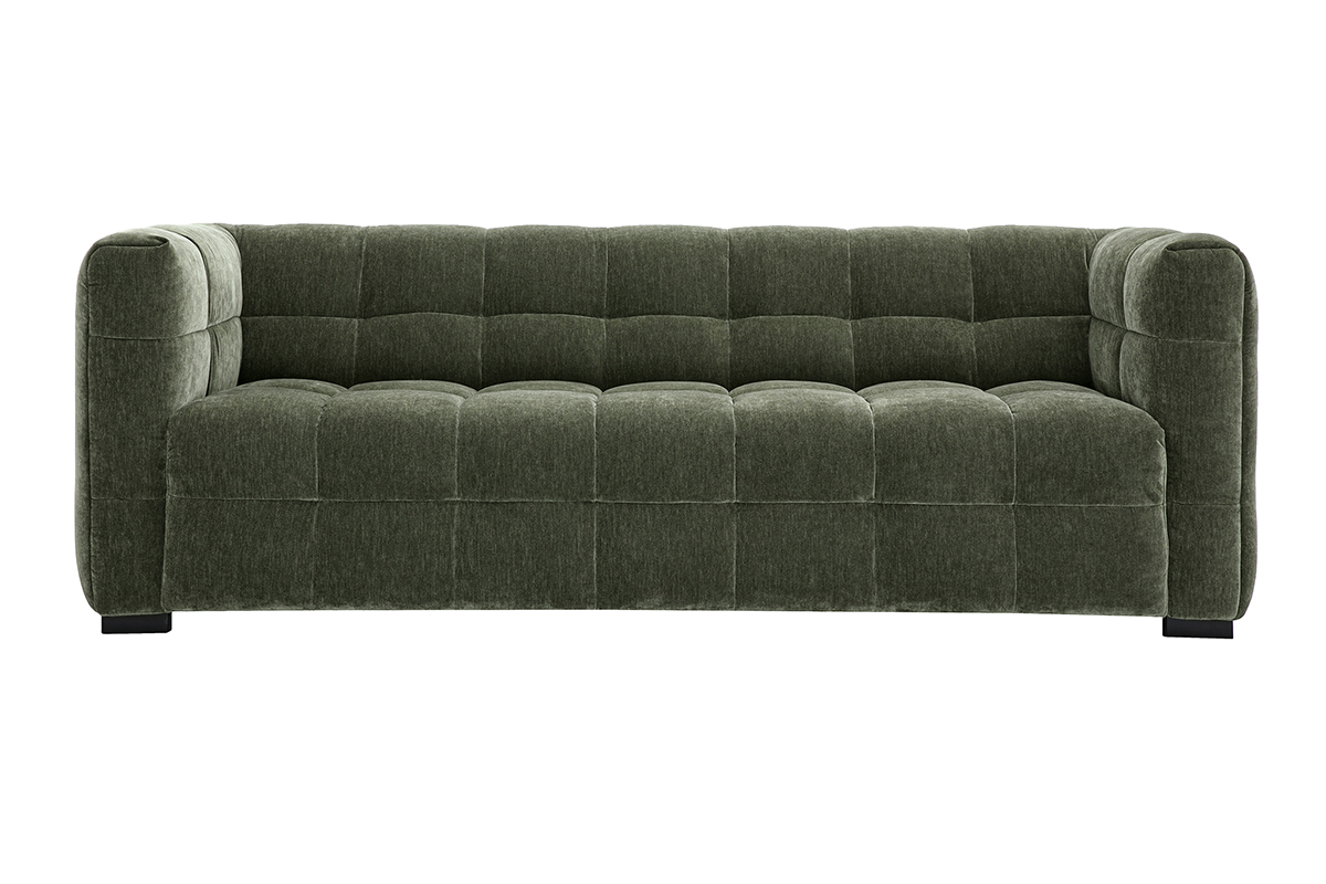 Canapé design 3 places en tissu effet velours vert kaki CORTO