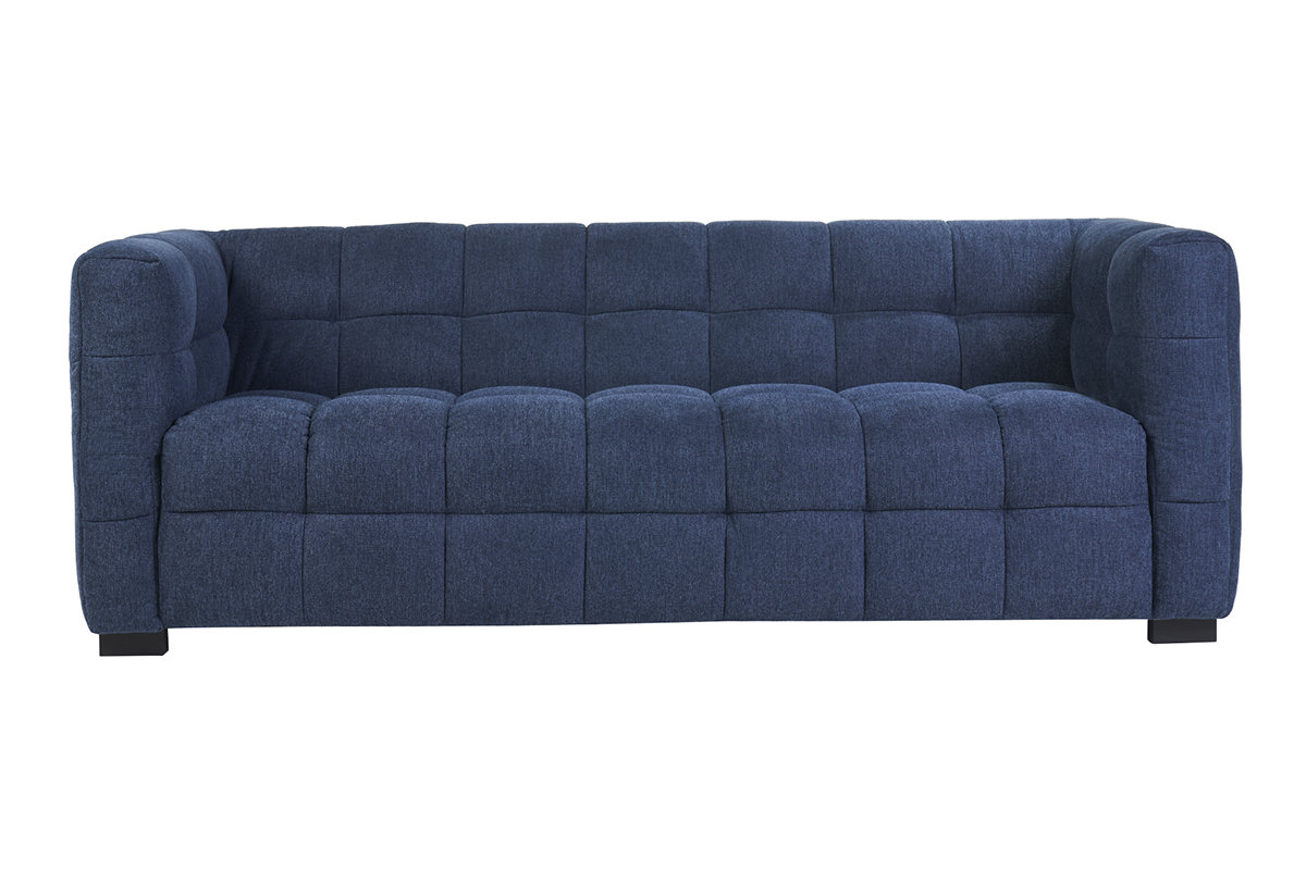 Canapé design 3 places en tissu effet velours texturé bleu foncé CORTO