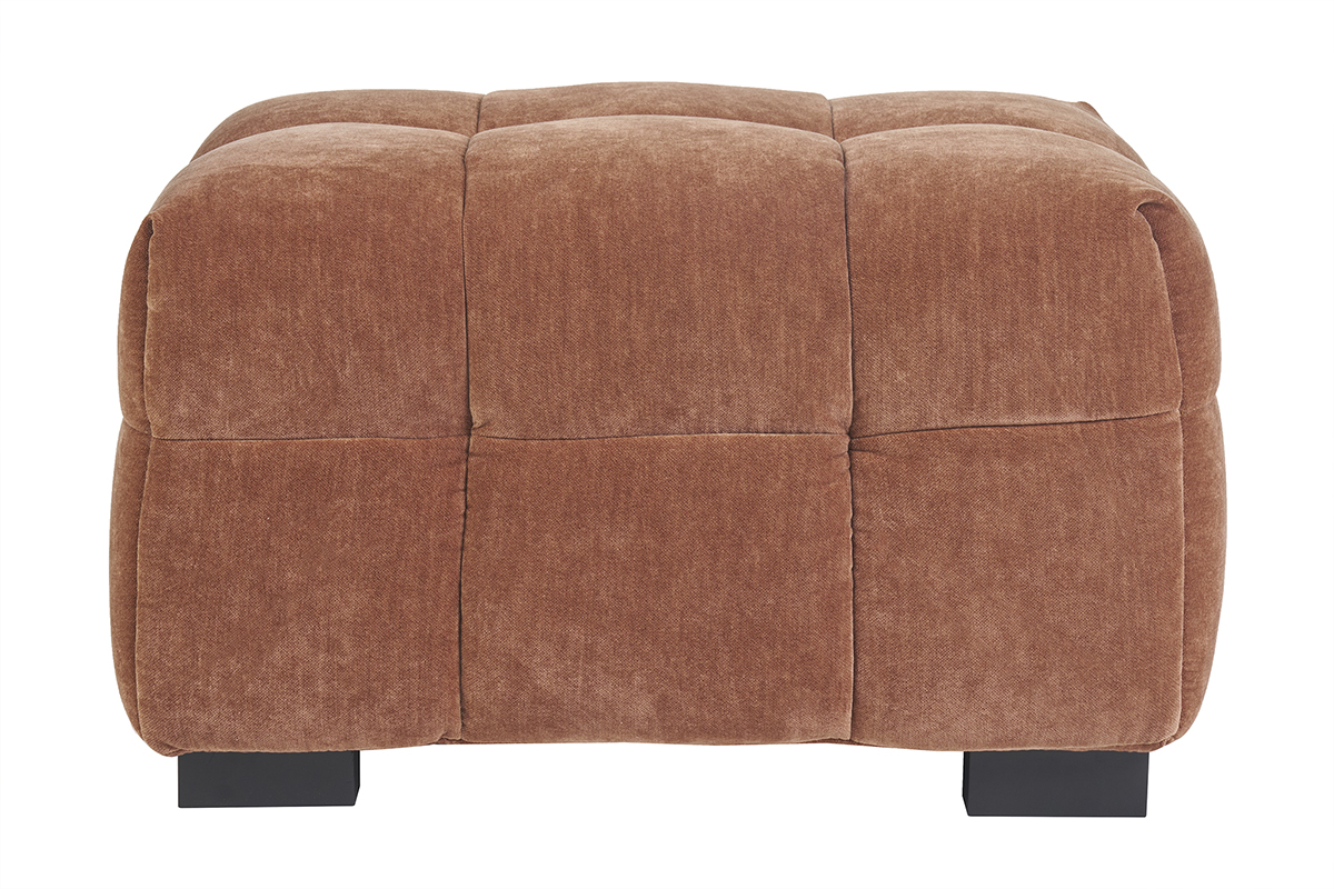 Pouf repose-pieds design en tissu effet velours terre brûlée CORTO