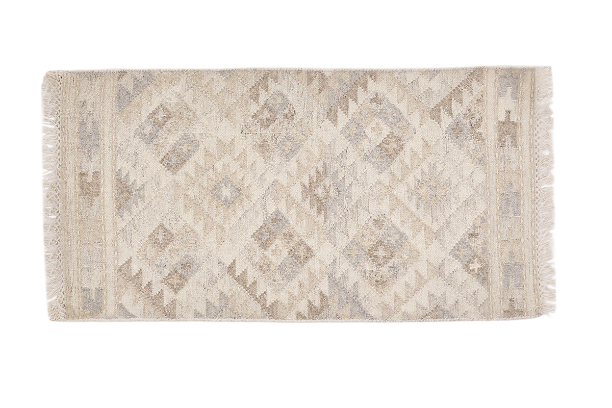 Tapis berbère beige à motifs en laine et coton 60 x 120 cm MAKAÏ