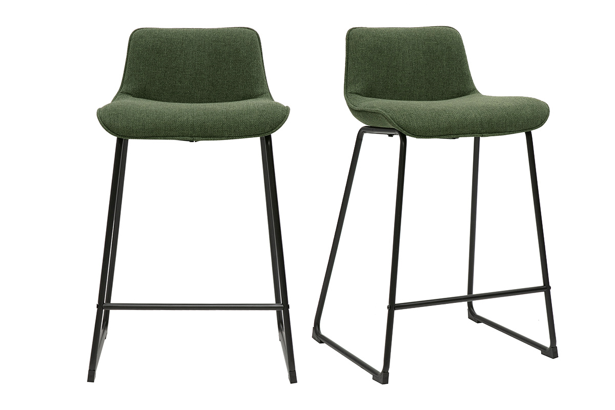 Sgabelli da bar in tessuto verde kaki e metallo H65 cm (set di 2) BOOST