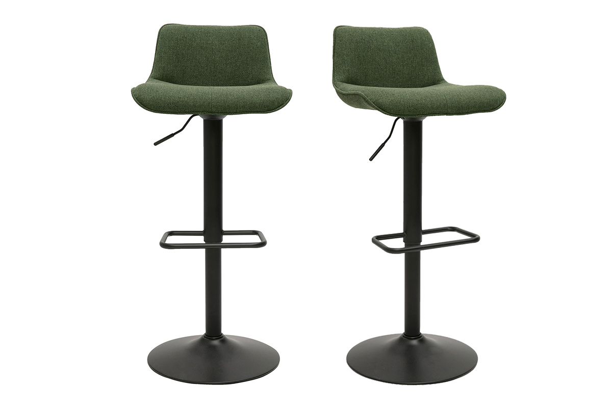 Sgabelli da bar regolabili girevoli a 360° in tessuto verde kaki e metallo nero (set di 2) BOOST
