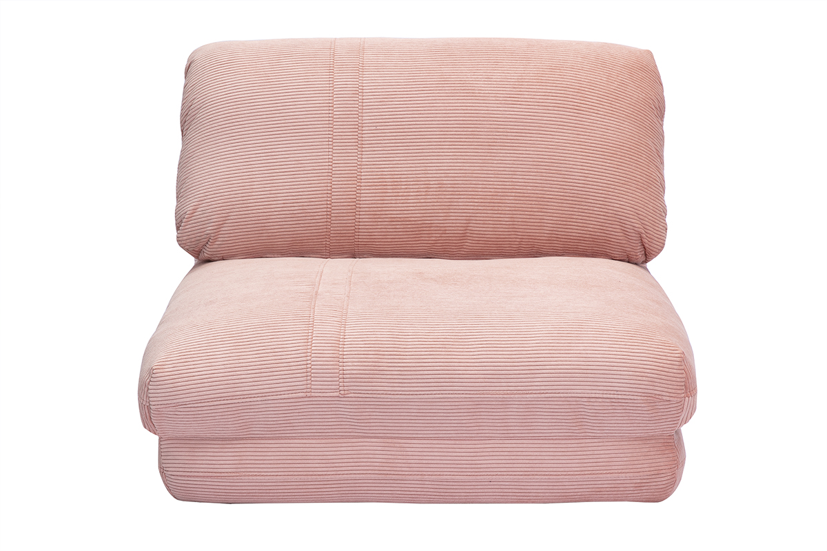 Chauffeuse 1 place convertible en tissu velours côtelé rose SPENCER