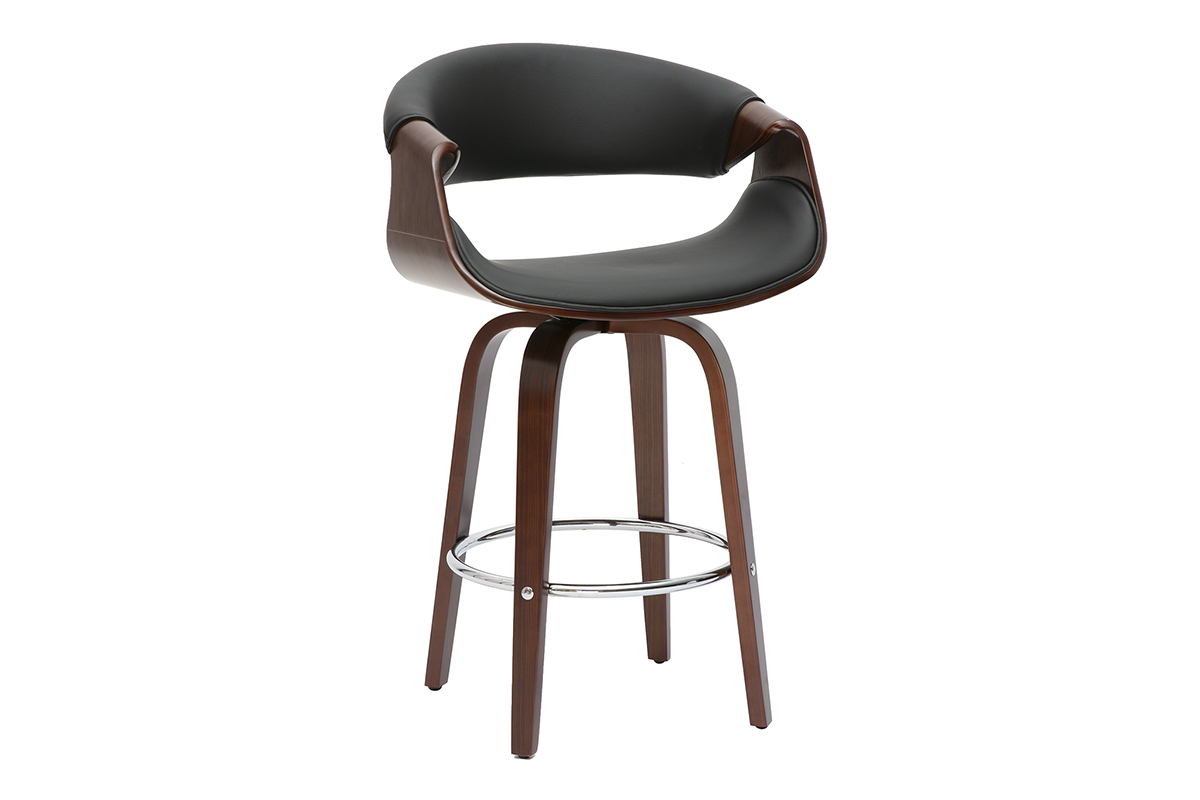 Tabouret de bar design noir et bois foncé 65 cm pivotant 360° ARAMIS
