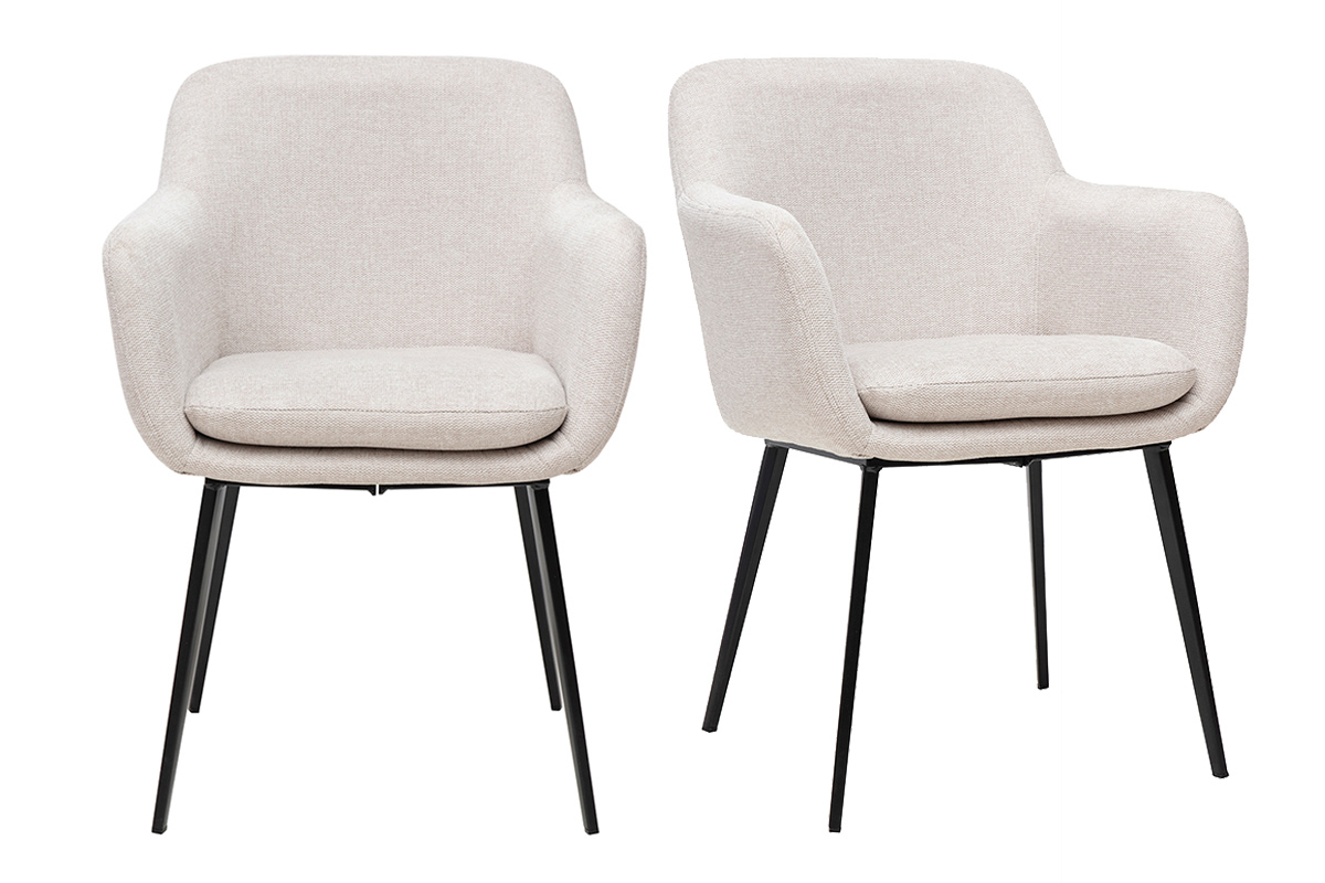 Chaises en tissu effet velours texturé beige et métal noir (lot de 2) AMIKA