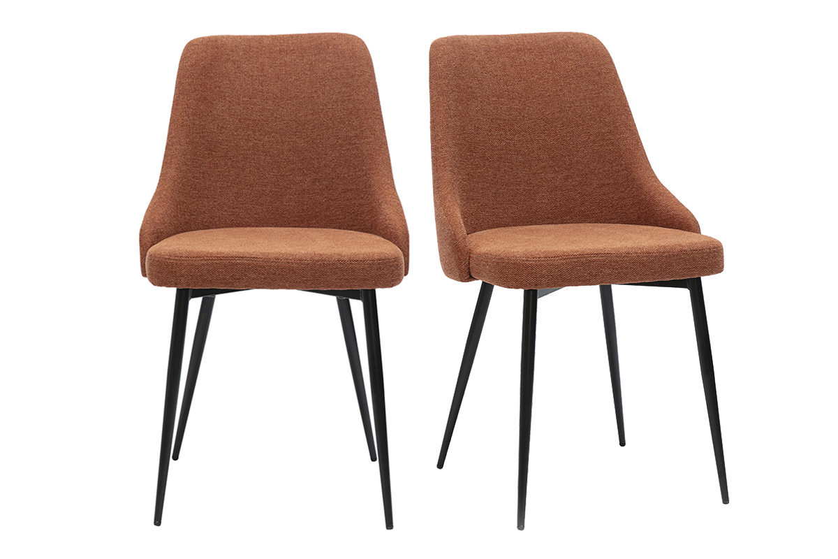 Chaises design en tissu effet velours texturé terre brûlée et métal noir (lot de 2) CULT