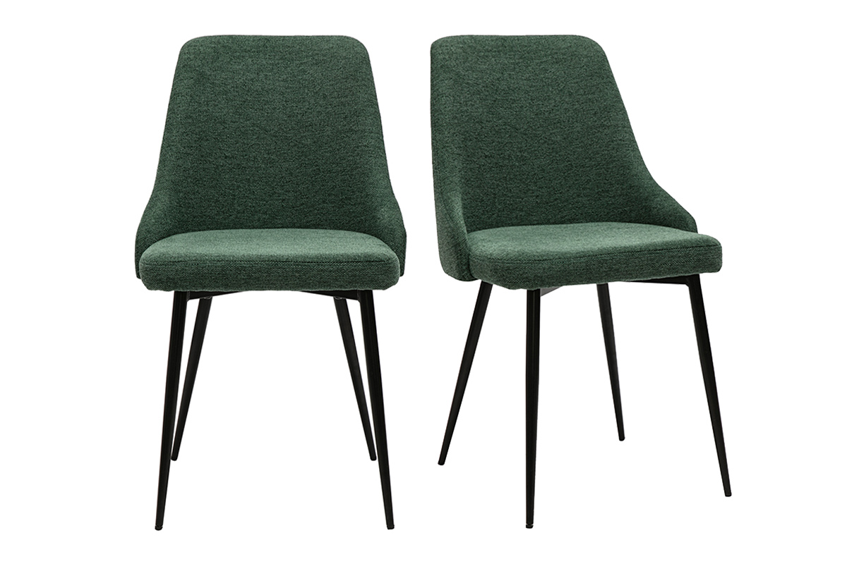 Chaises design en tissu effet velours texturé vert foncé et métal noir (lot de 2) CULT