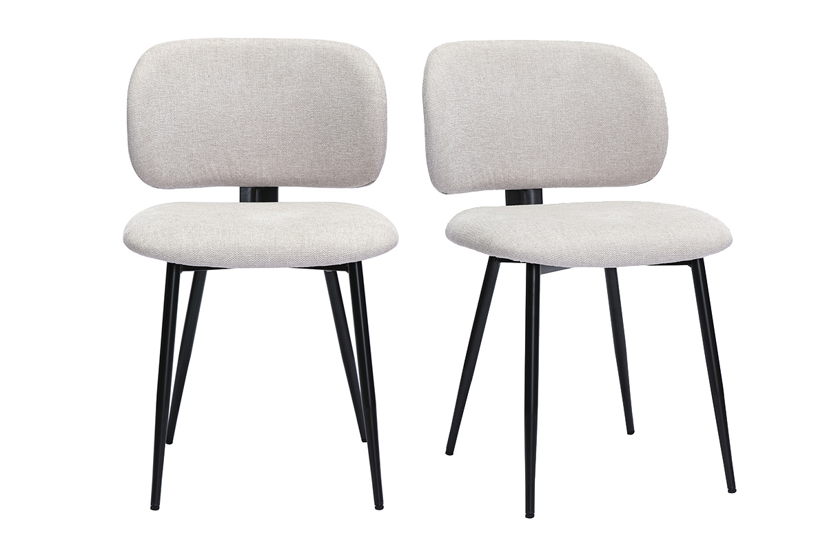 Sedie in tessuto effetto velluto testurizzato beige e metallo nero (lotto di 2) ATRIUM