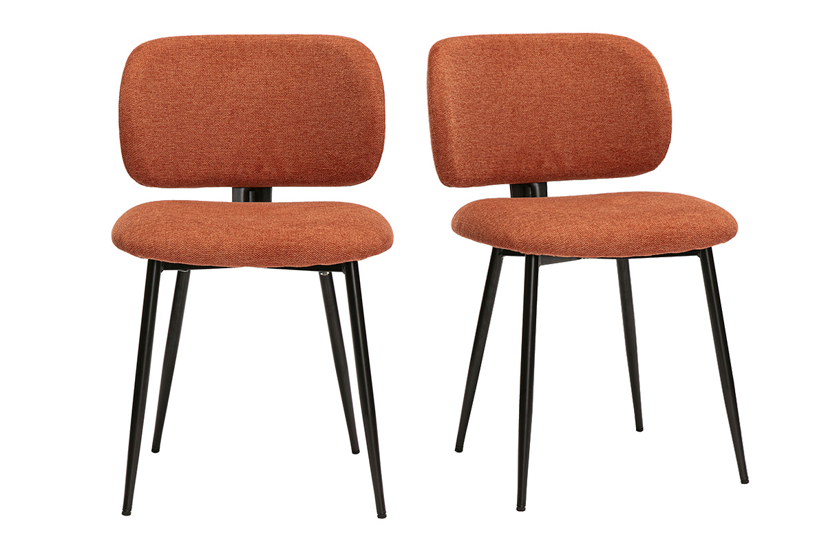 Sedie in tessuto effetto velluto testurizzato terra bruciata e metallo nero (lotto di 2) ATRIUM