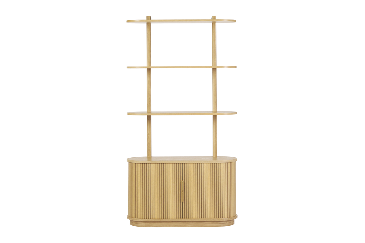 Bibliothèque finition bois clair chêne avec rangement 2 portes coulissantes L90 cm EPIC