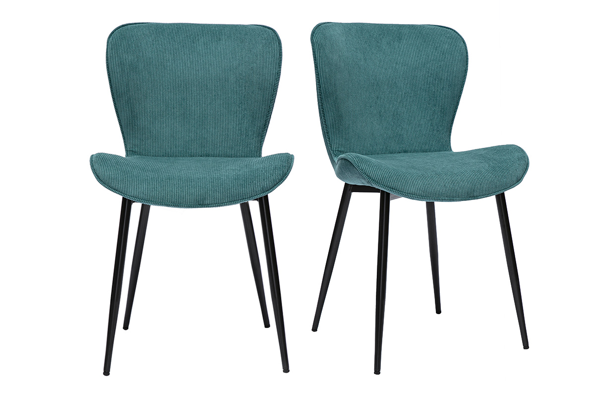 Chaises design en tissu velours côtelé bleu canard et métal noir (lot de 2) ADDICT