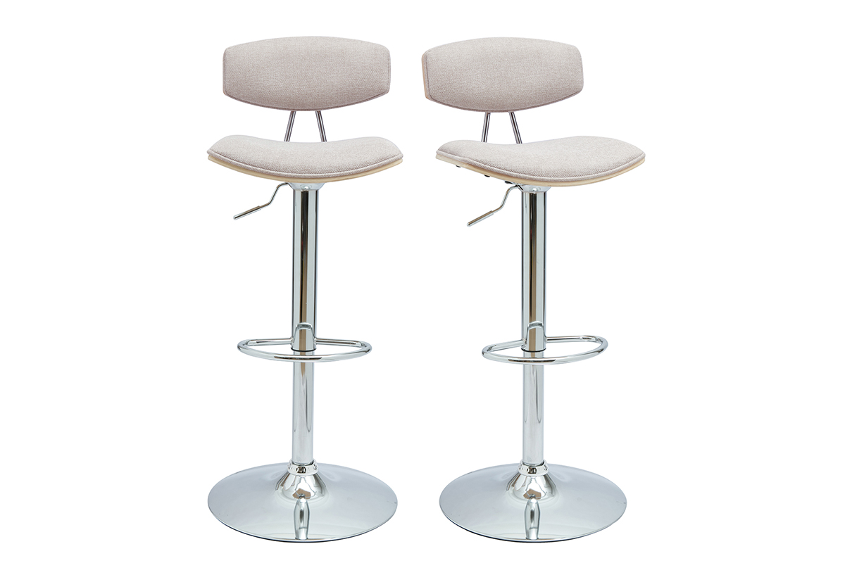 VASCO Tabourets de bar design réglables en tissu effet velours texturé beige et métal ( lot de 2 )