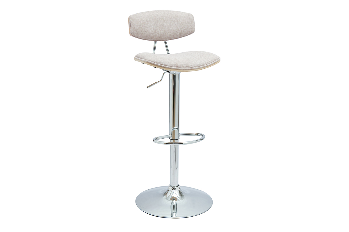 Tabouret de bar design réglable en tissu effet velours texturé beige et métal VASCO
