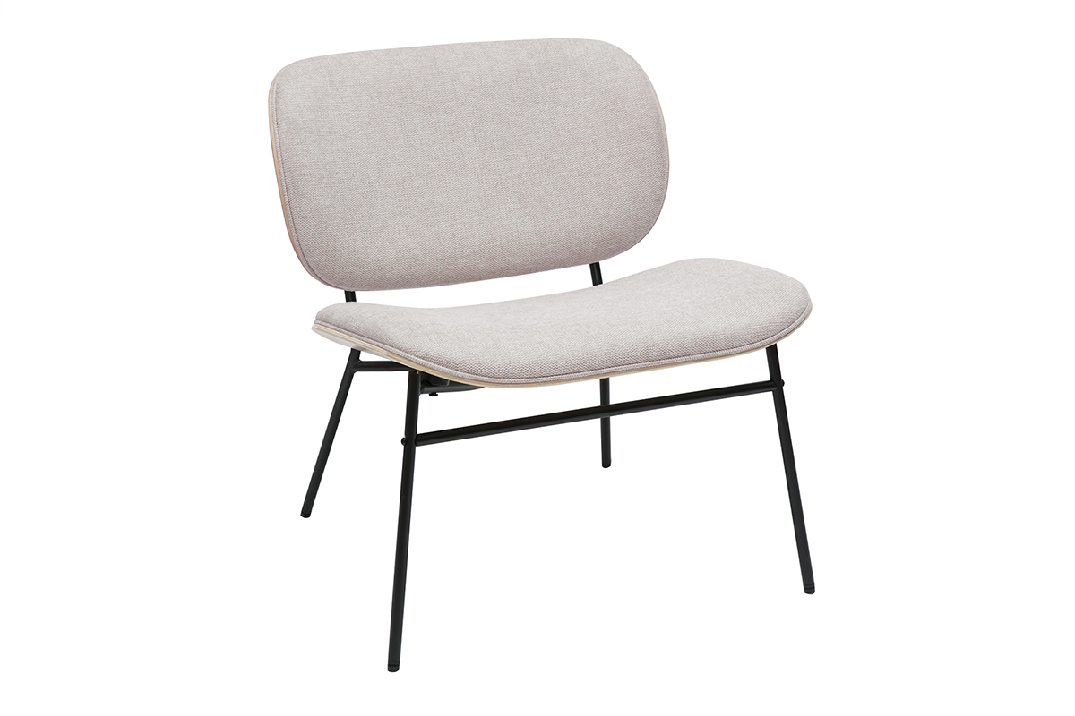 Fauteuil en tissu effet velours texturé beige et métal noir SHELBY