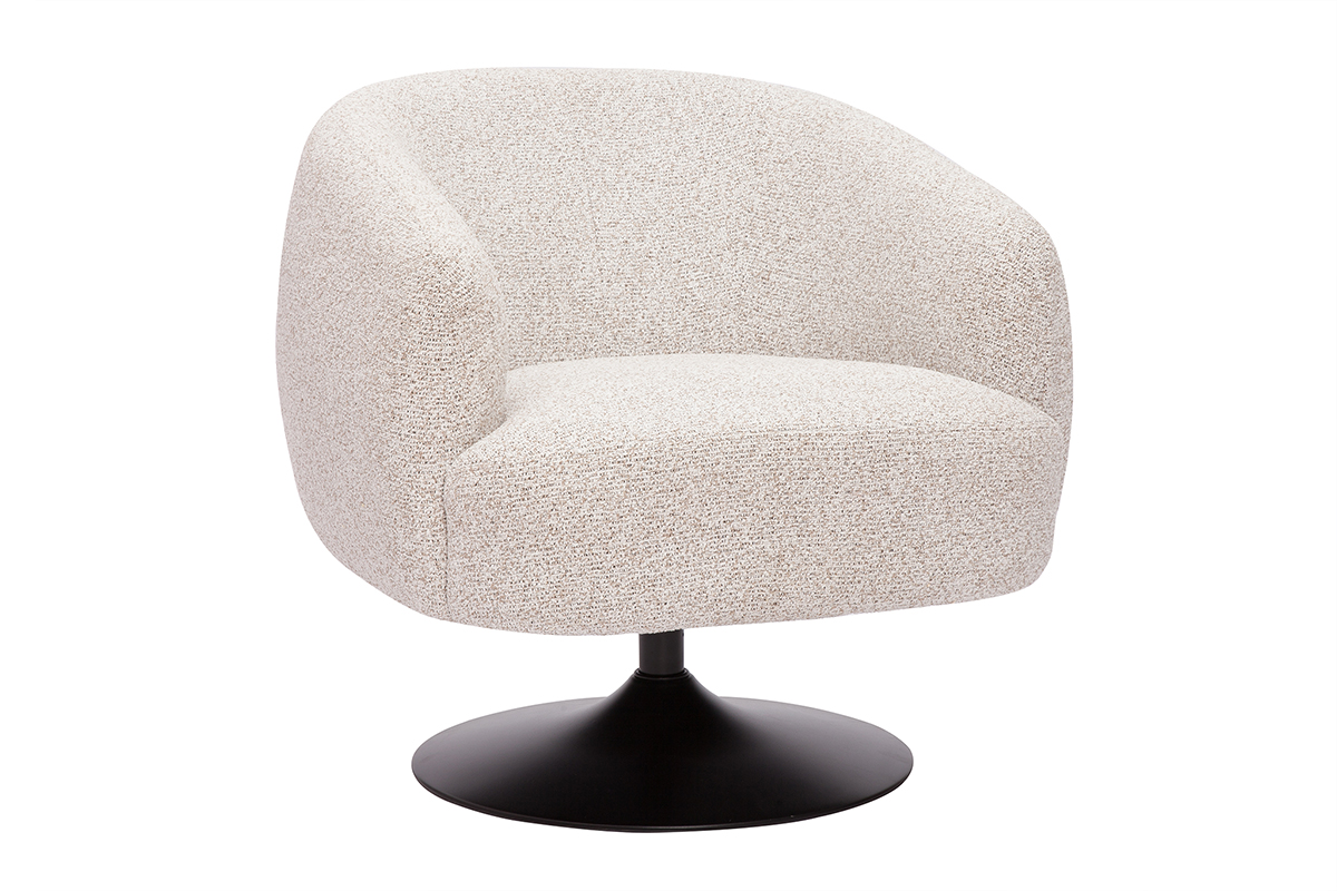 Fauteuil pivotant en tissu effet bouclette beige et métal noir BOWIE