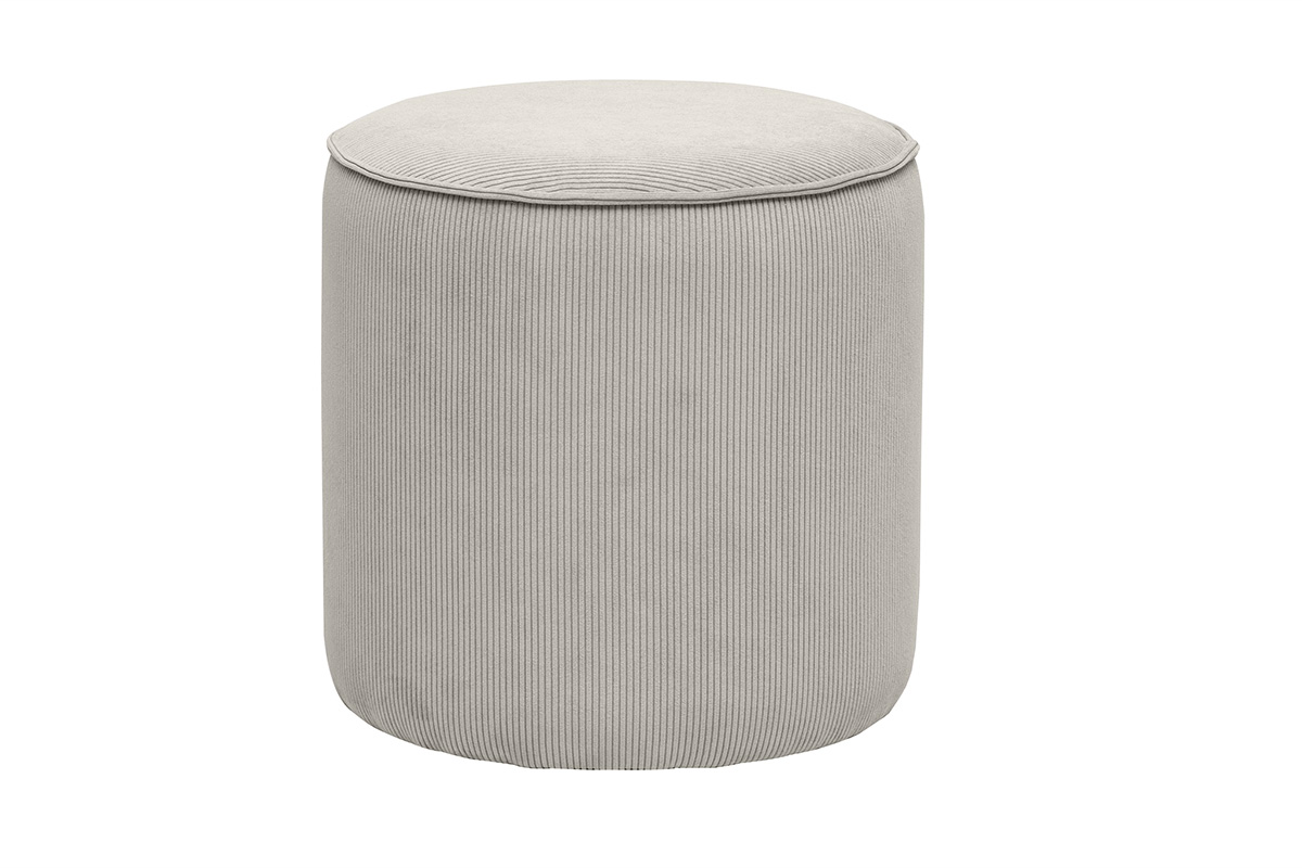 Pouf rond en tissu velours côtelé taupe D40 cm PAUL