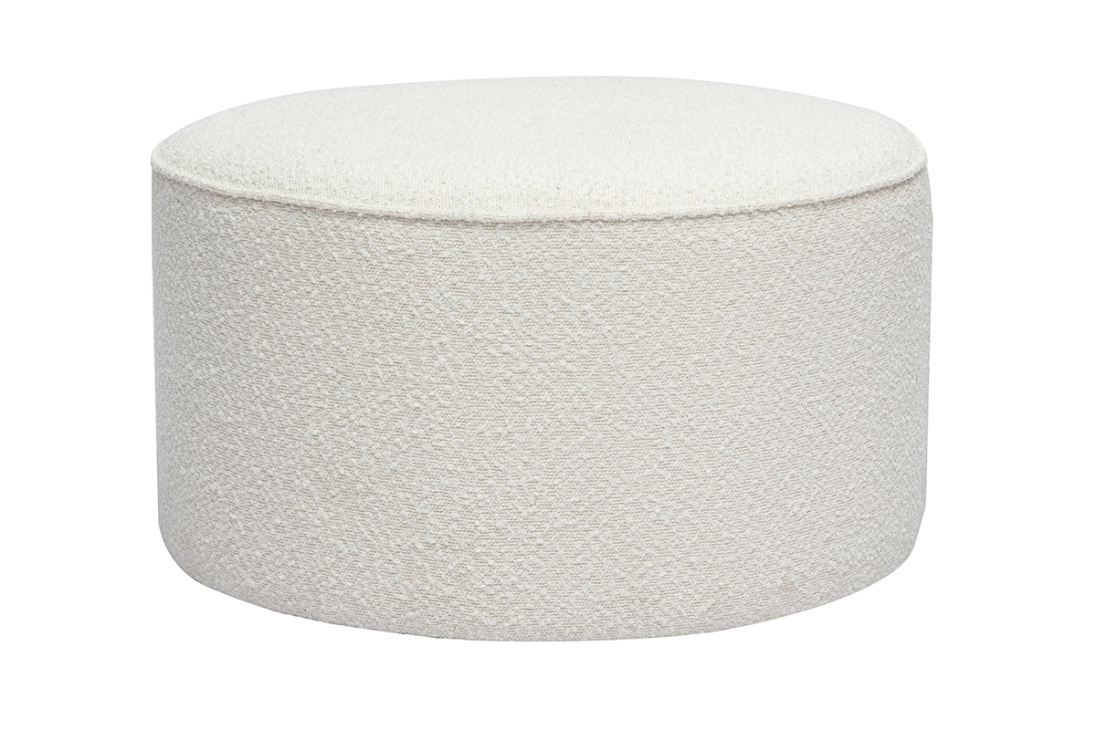 Pouf rond en tissu effet laine bouclée blanc D70 cm PAUL