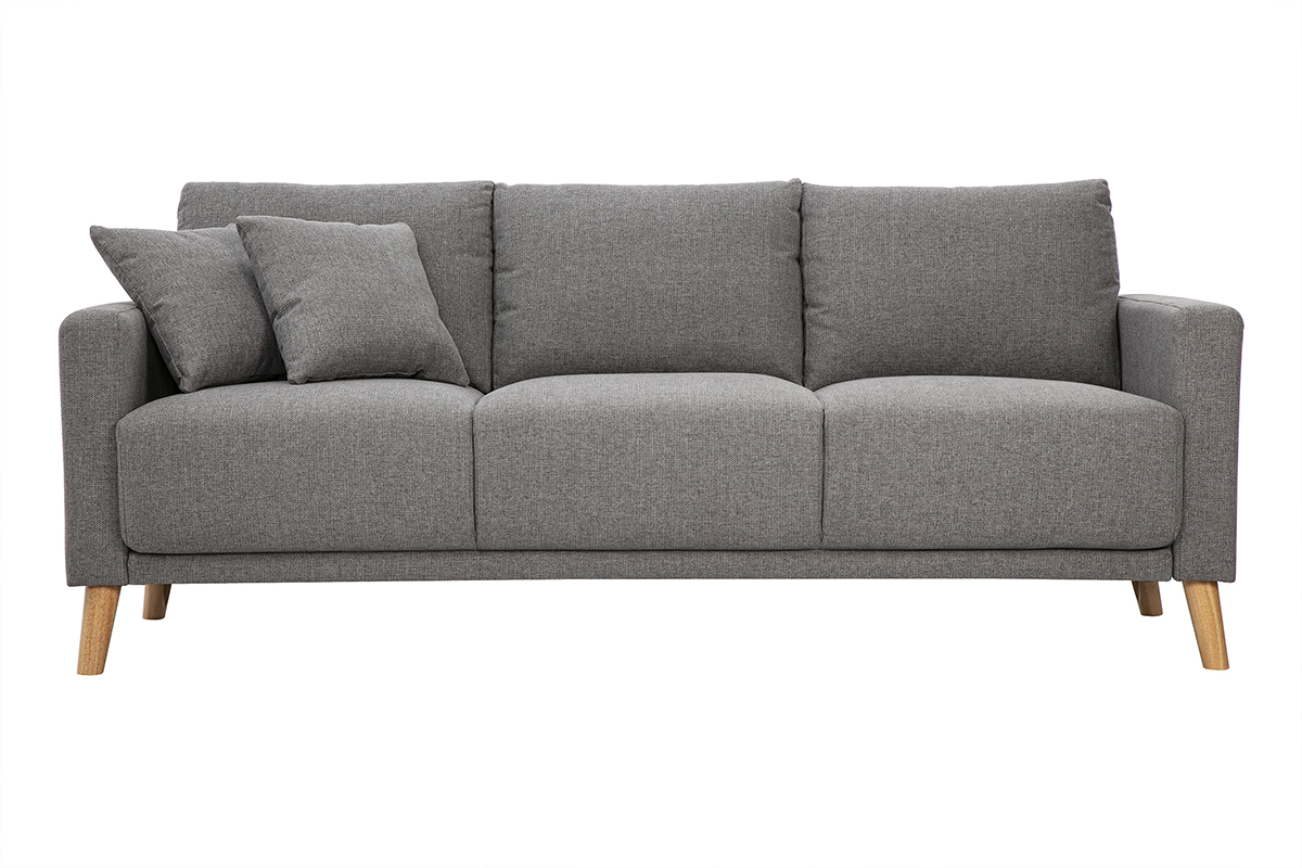 Canapé 3 places en tissu gris et bois clair MUNIK