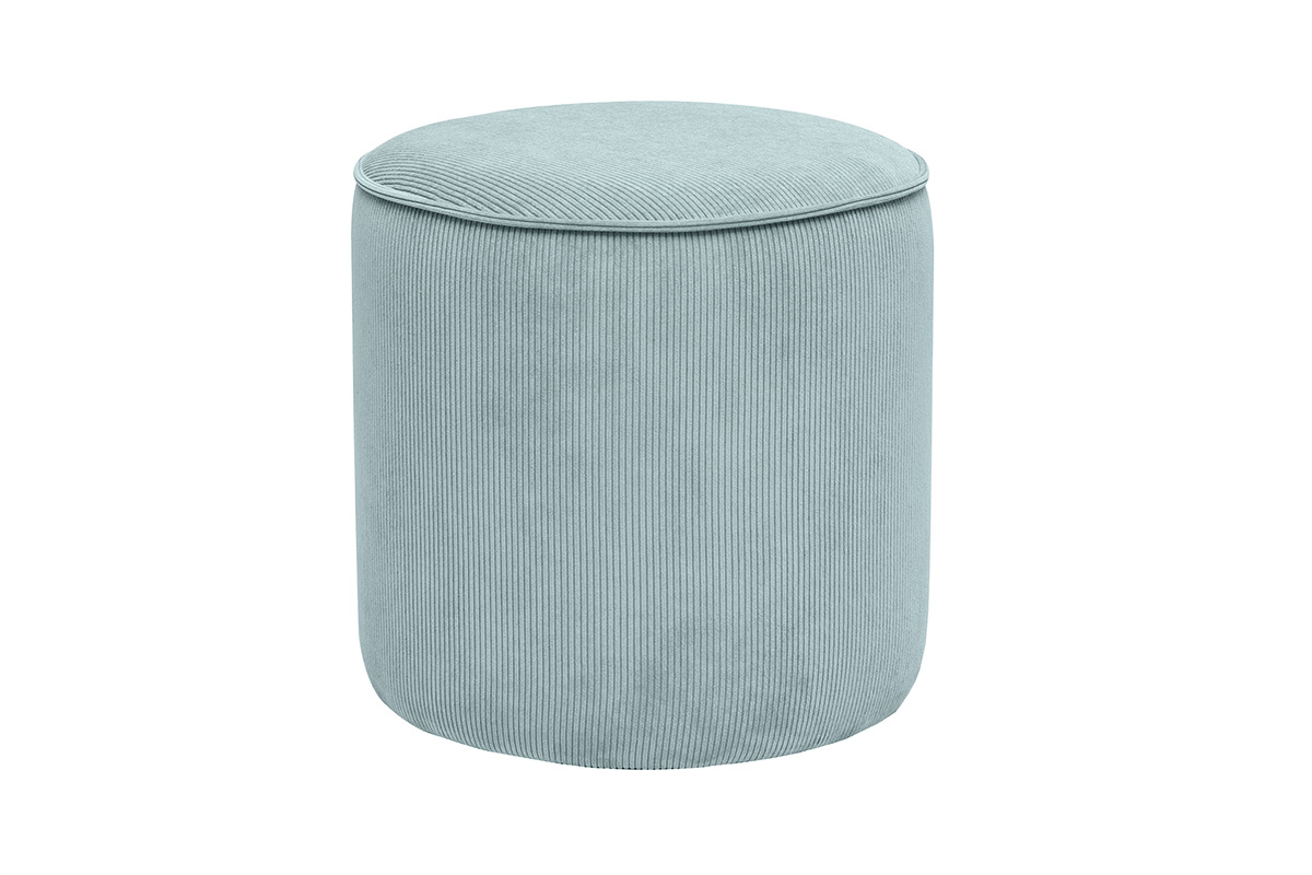 Pouf rond en velours côtelé bleu grisé D40 cm PAUL