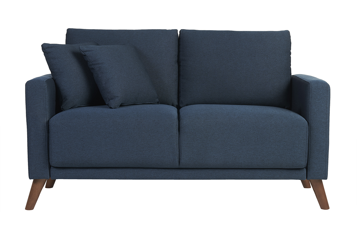 Sofá de 2 plazas de tela azul oscuro y madera oscura MUNIK