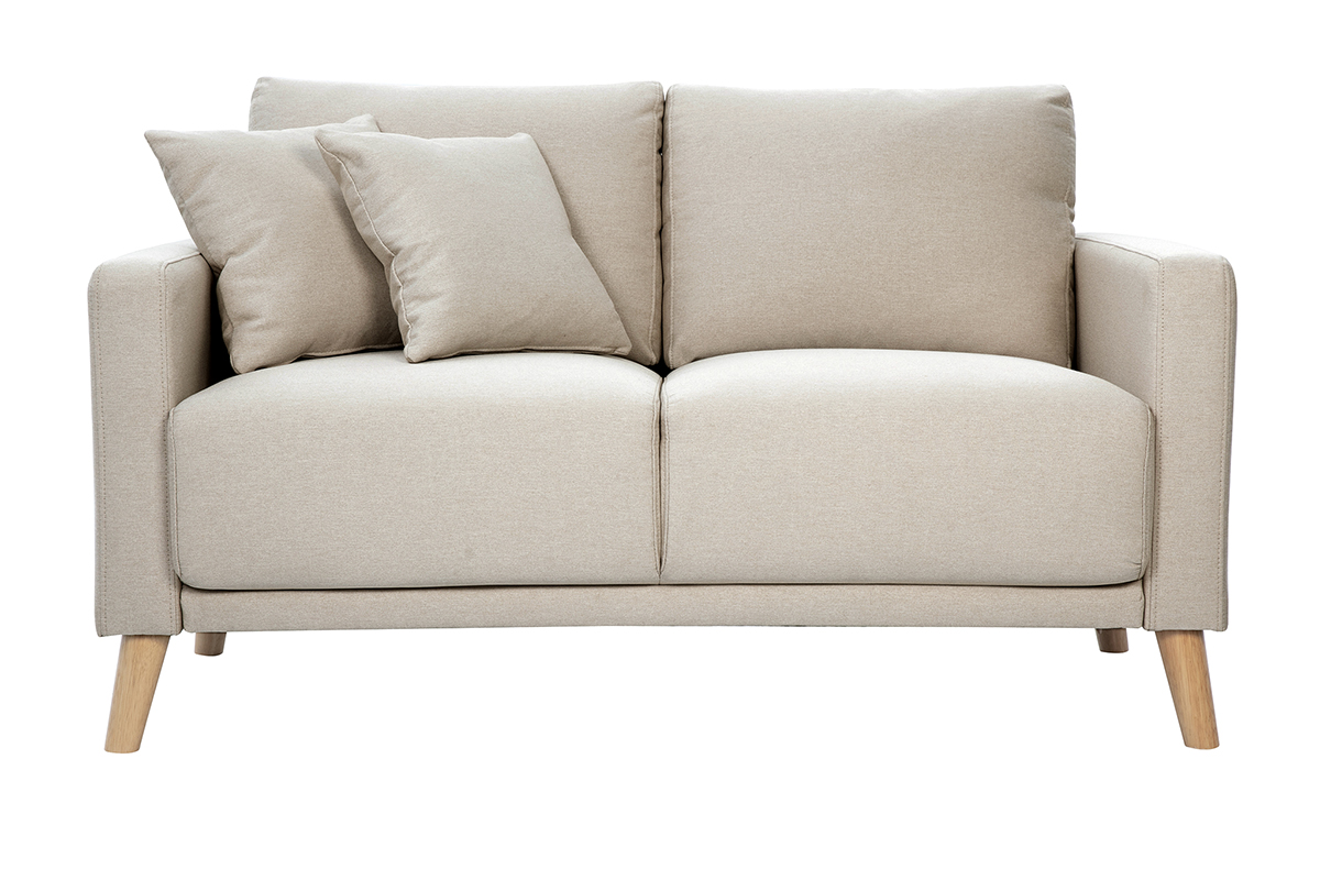 Sofá de 2 plazas de tela beige y madera clara MUNIK