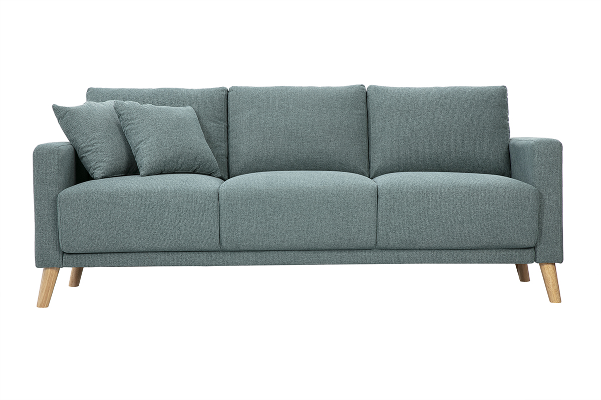 Canapé 3 places en tissu vert de gris et bois clair MUNIK