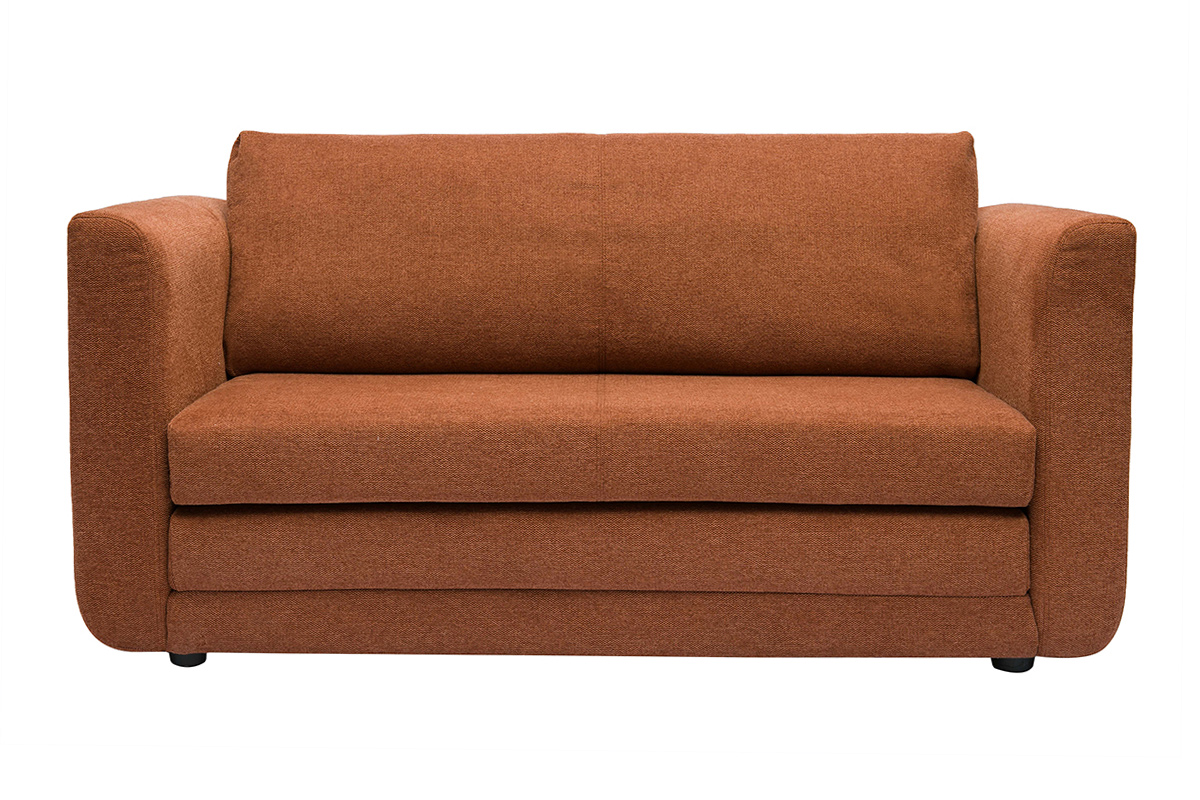 Canapé convertible 2 places en tissu effet velours texturé terre brûlée LEON