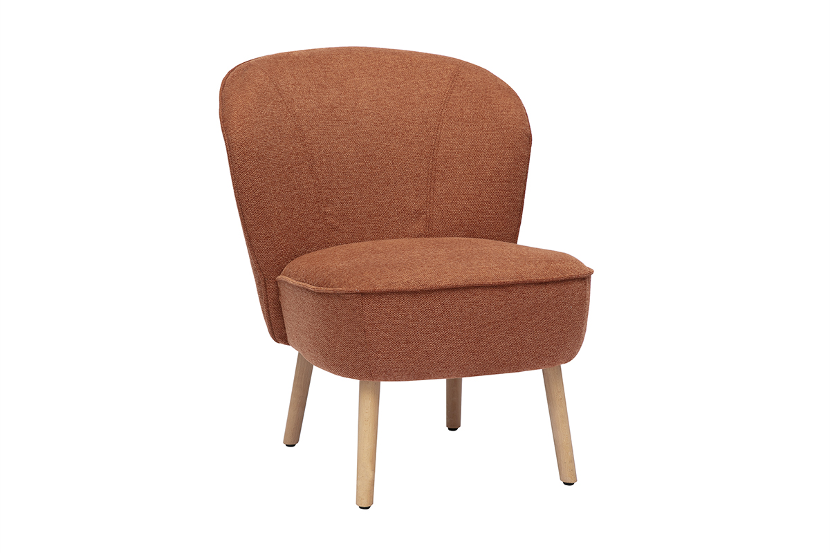 Fauteuil scandinave en tissu effet velours texturé terre brûlée et bois clair AMANITA