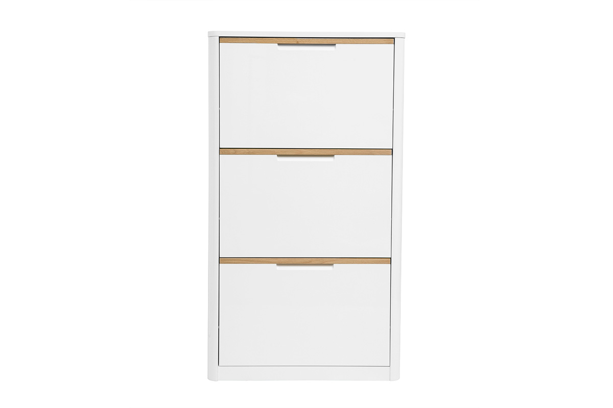 Meuble à chaussures 3 portes finition blanc laqué brillant L68 cm KIRK