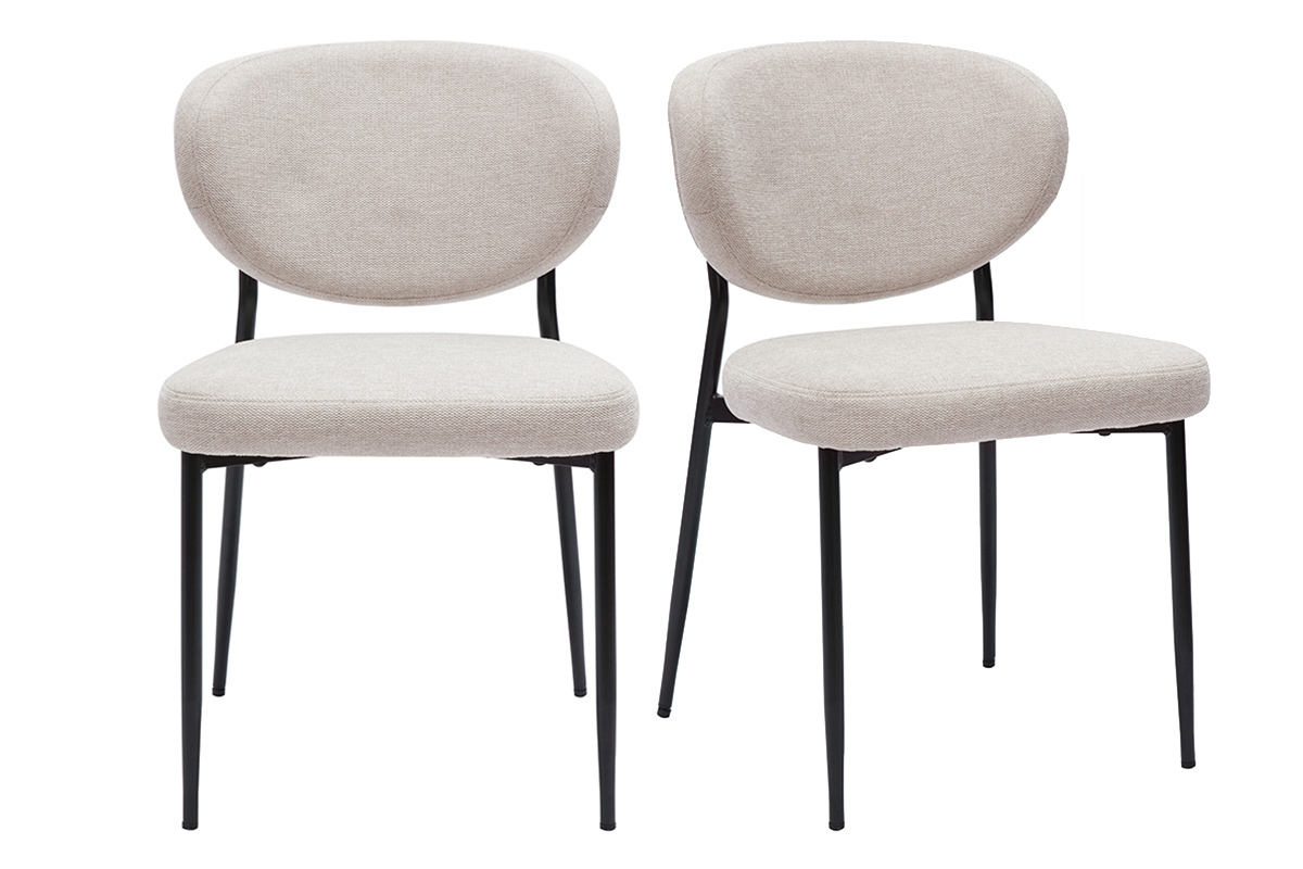 Chaises en tissu effet velours texturé beige et métal noir (lot de 2) BREKA