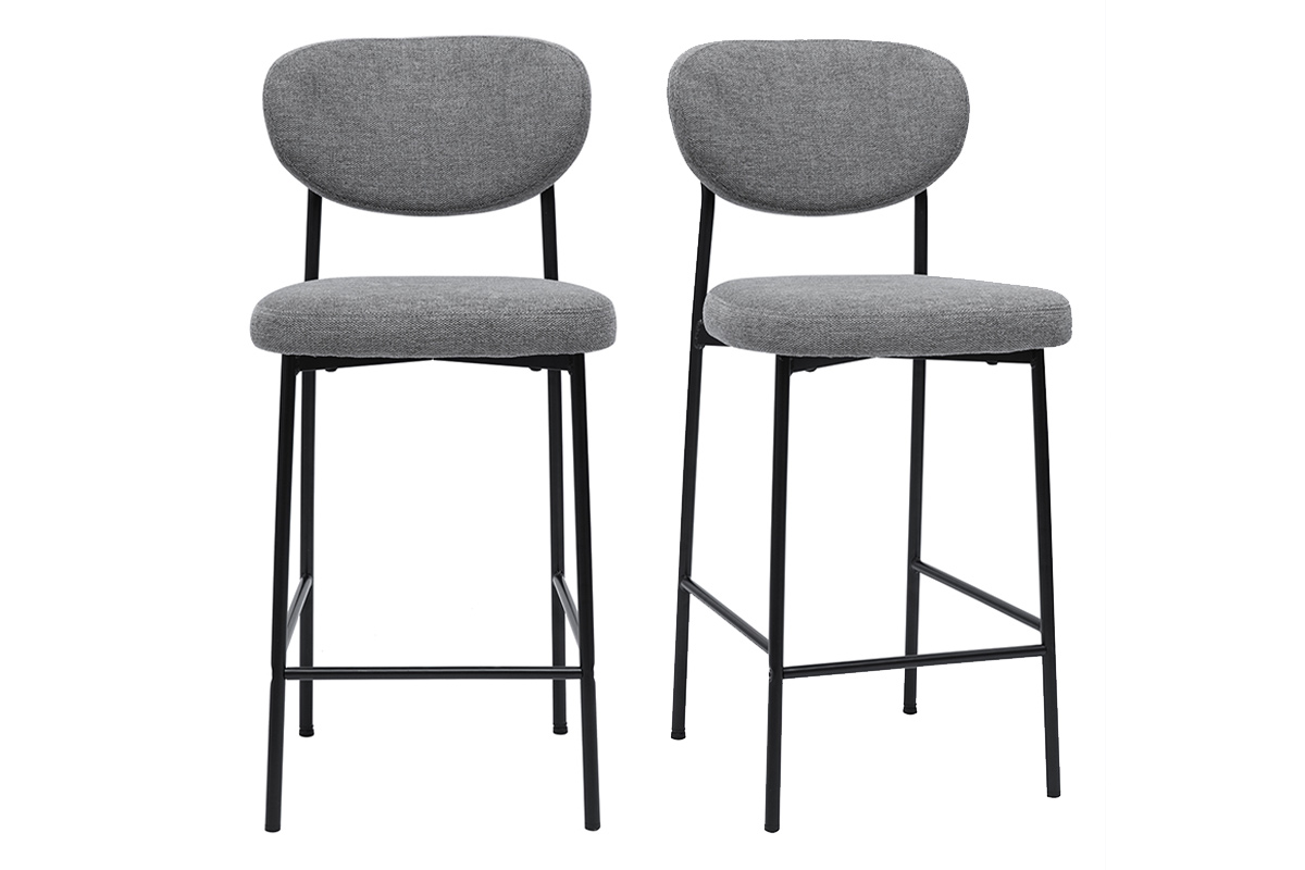 Tabourets de bar fixes en tissu effet velours texturé gris clair H65 cm (lot de 2) BREKA