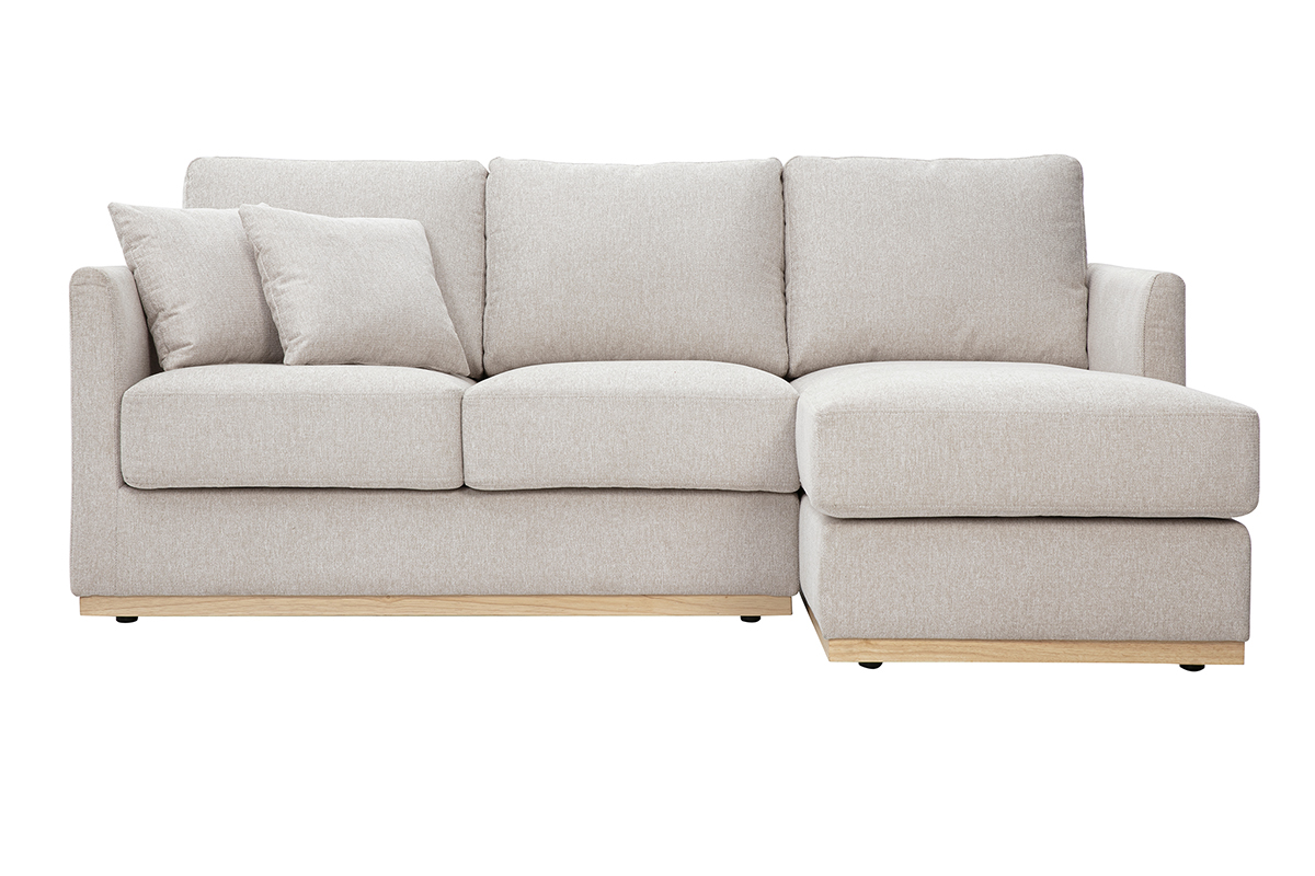 Canapé d'angle droit en tissu effet velours texturé beige 3 places MOSS