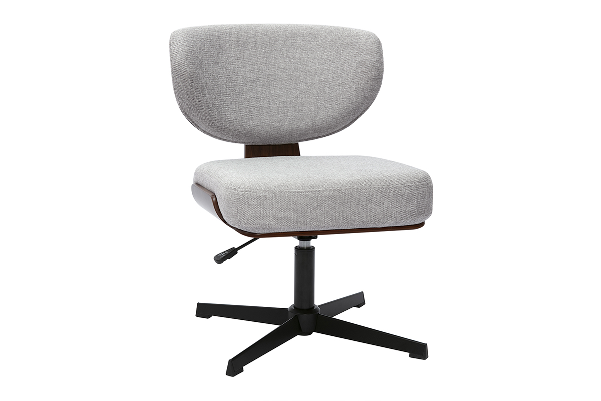 Chaise de bureau en tissu effet velours texturé gris et bois foncé noyer HANZ