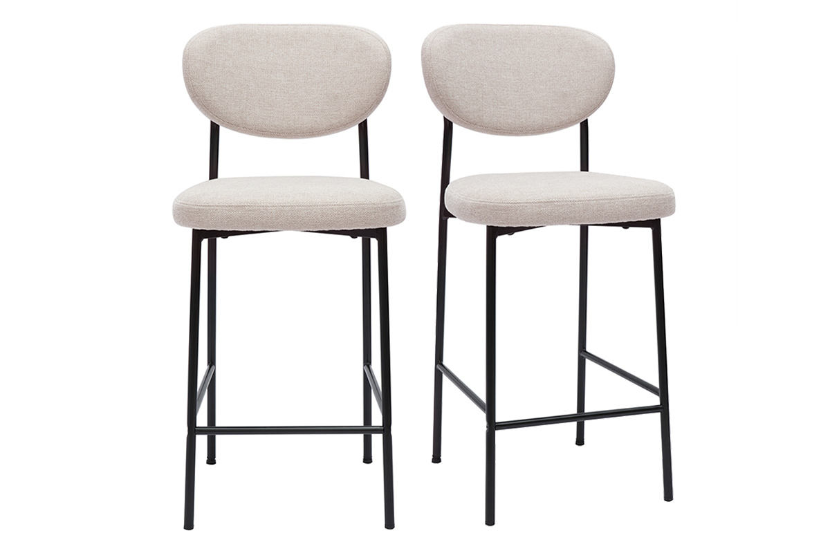 Tabourets de bar fixes en tissu effet velours texturé beige H65 cm (lot de 2) BREKA