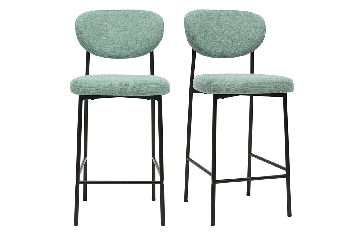 Tabourets de bar fixes en tissu effet velours texturé vert céladon H65 cm (lot de 2) BREKA