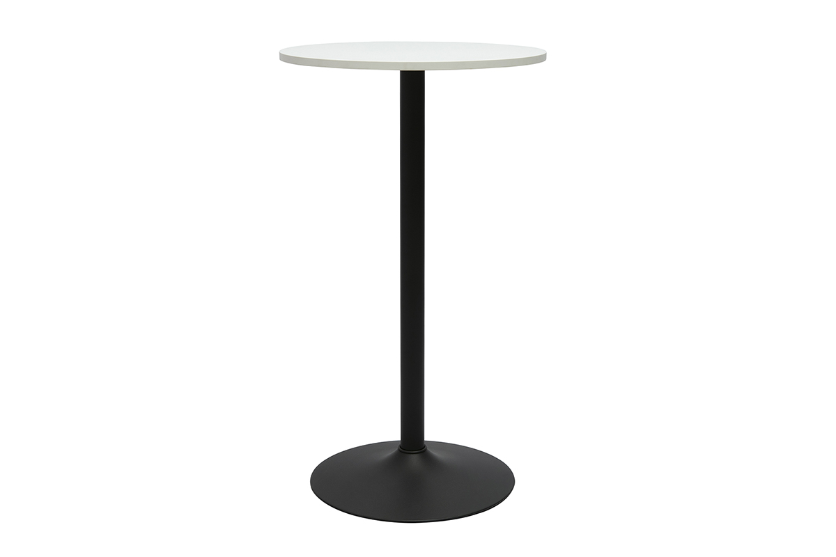 Table haute design ronde blanche et métal noir D60 cm CALISTA