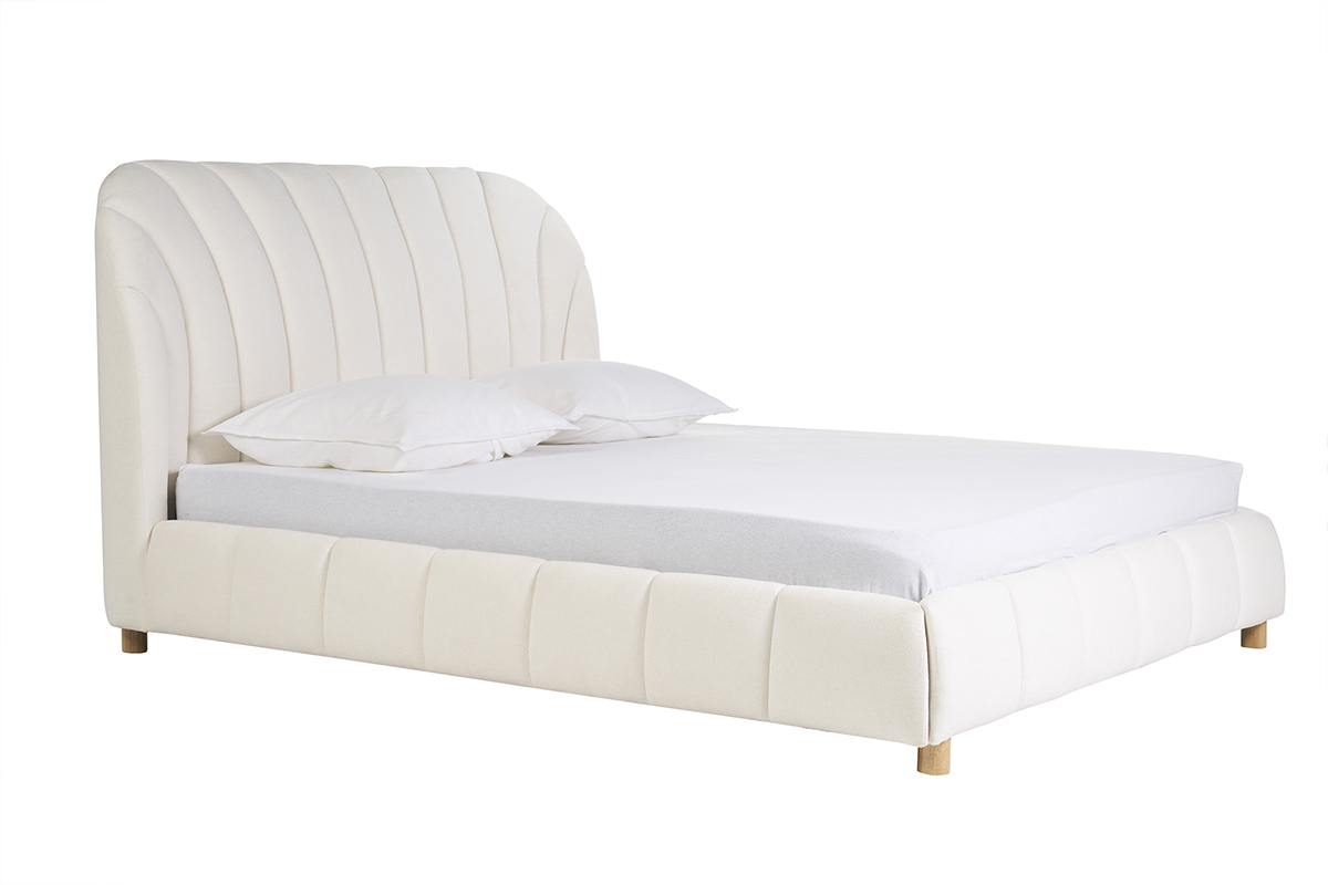 Lit 2 places 160x200 en tissu effet laine bouclée ARIELLE