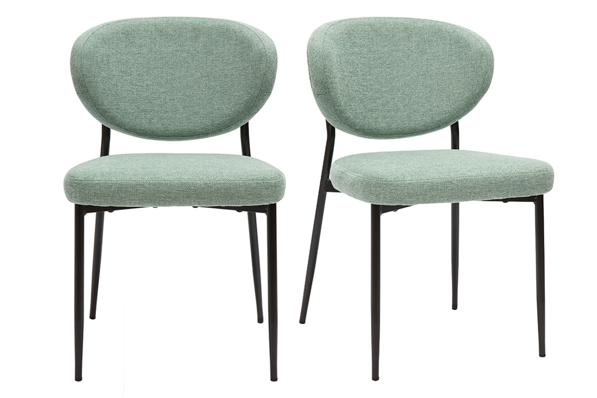 Chaises en tissu effet velours texturé vert céladon et métal noir (lot de 2) BREKA