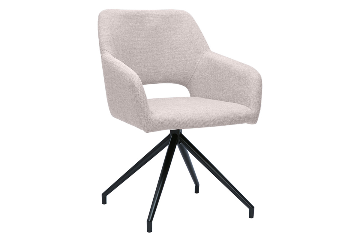 Sedia girevole a 360° in tessuto effetto velluto testurizzato beige e metallo nero LAURETTE