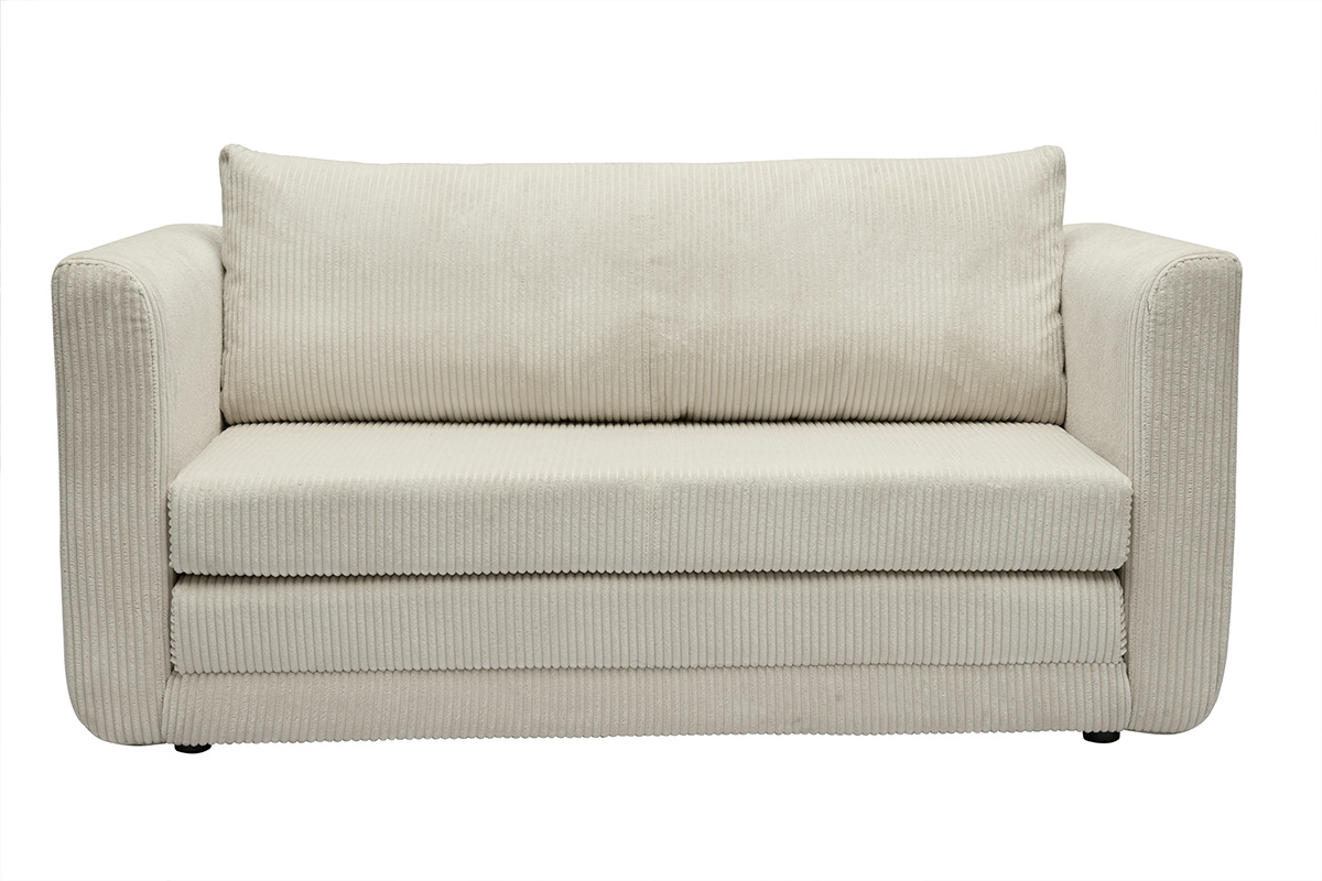 Canapé convertible 2 places en tissu velours côtelé beige LEON