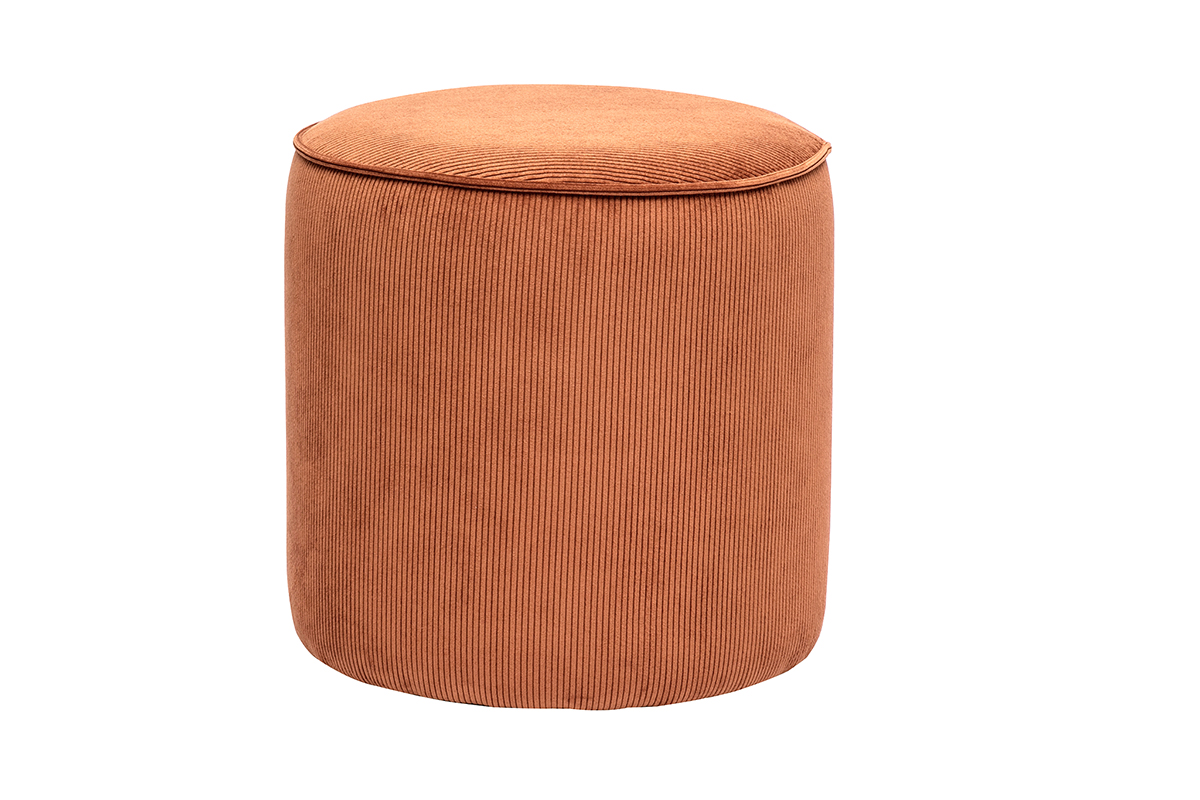 Pouf rond en velours côtelé terre brûlée D40 cm PAUL