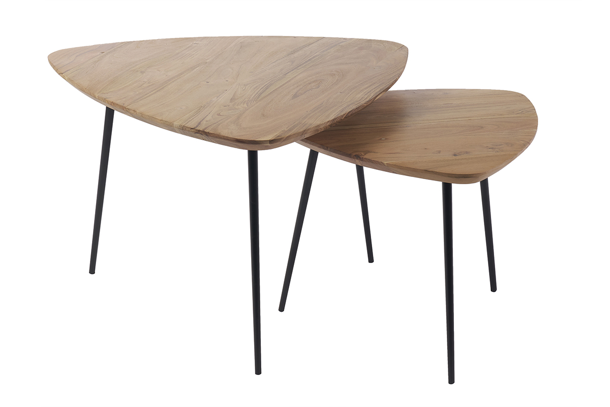 Tables basses gigognes bois massif et métal noir (lot de 2) STONES